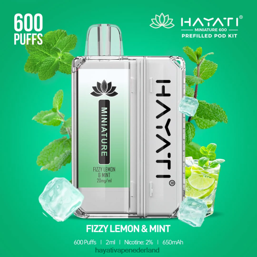 Hayati Miniature 600 podkits bruisende citroen en munt XX66X33 Hayati Vape Nederland