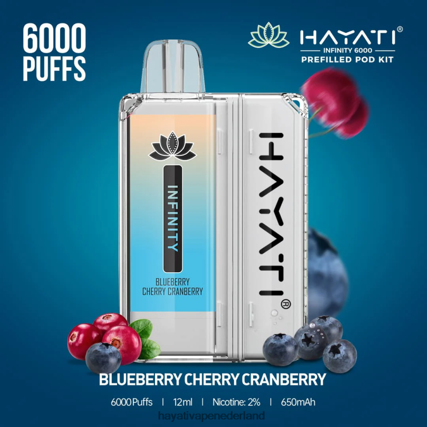 Hayati Infinity 6000 pod-kits bosbes kers cranberry XX66X145 Hayati Vape Nicotine