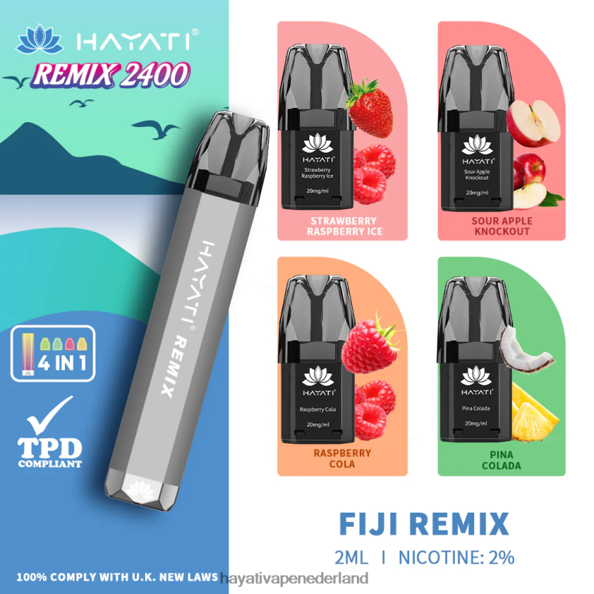 Hayati Remix voorgevuld podsysteem 2400 trekjes Fiji-remix XX66X53 Hayati Vape Nederland