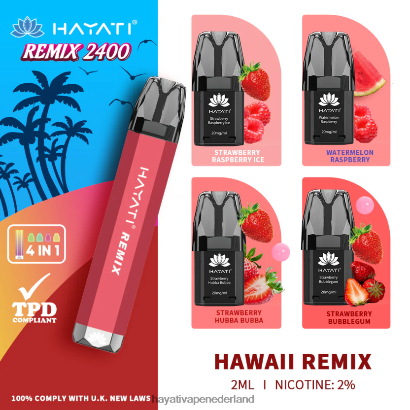 Hayati Remix voorgevuld podsysteem 2400 trekjes Hawaï remix XX66X54 Hayati Vape Review