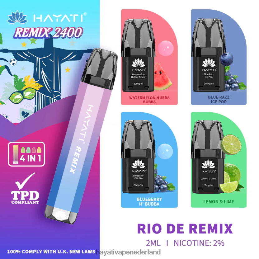Hayati Remix voorgevuld podsysteem 2400 trekjes Rio de remix XX66X57 Hayati Flavour List