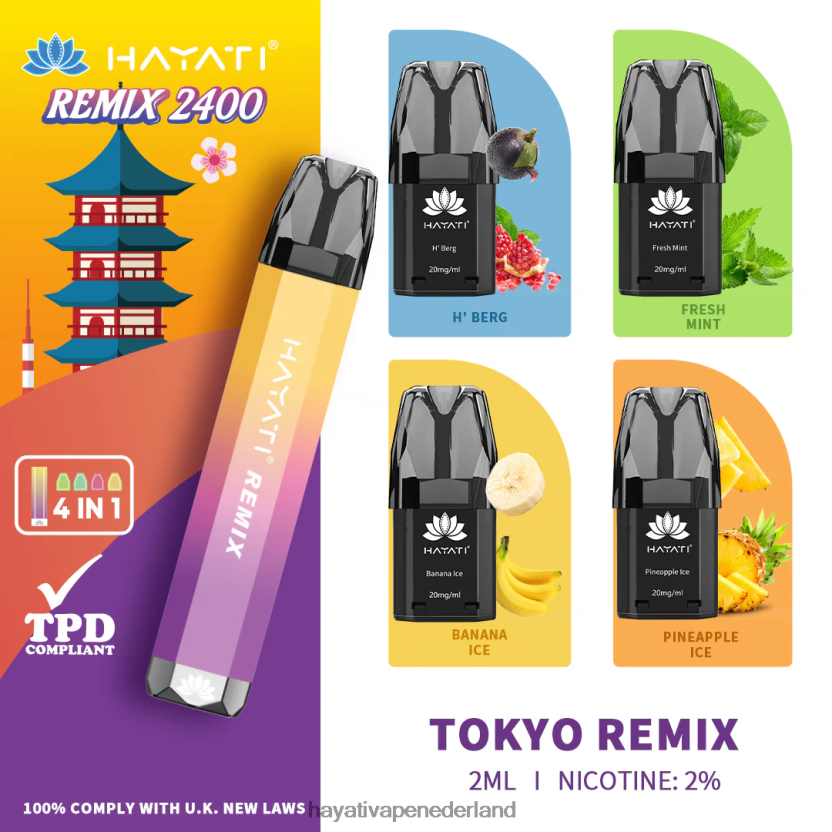 Hayati Remix voorgevuld podsysteem 2400 trekjes remix van Tokio XX66X58 Hayati Store Nederland