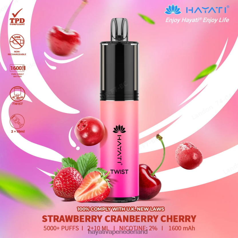 Hayati Twist wegwerpbaar aardbei cranberry kers XX66X81 Hayati Nederland