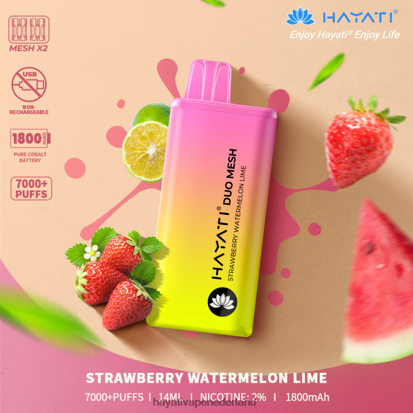 Hayati Duo Mesh wegwerpbaar aardbei watermeloen limoen XX66X183 Hayati Vape Nederland