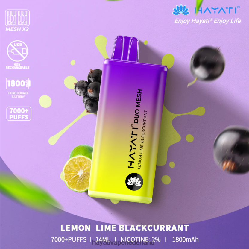 Hayati Duo Mesh wegwerpbaar citroen-limoen zwarte bes XX66X187 Hayati Flavour List