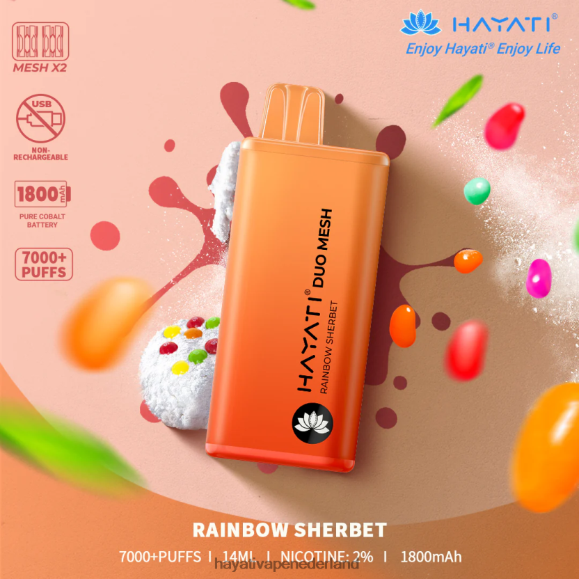 Hayati Duo Mesh wegwerpbaar regenboogsorbet XX66X177 Hayati Flavour List
