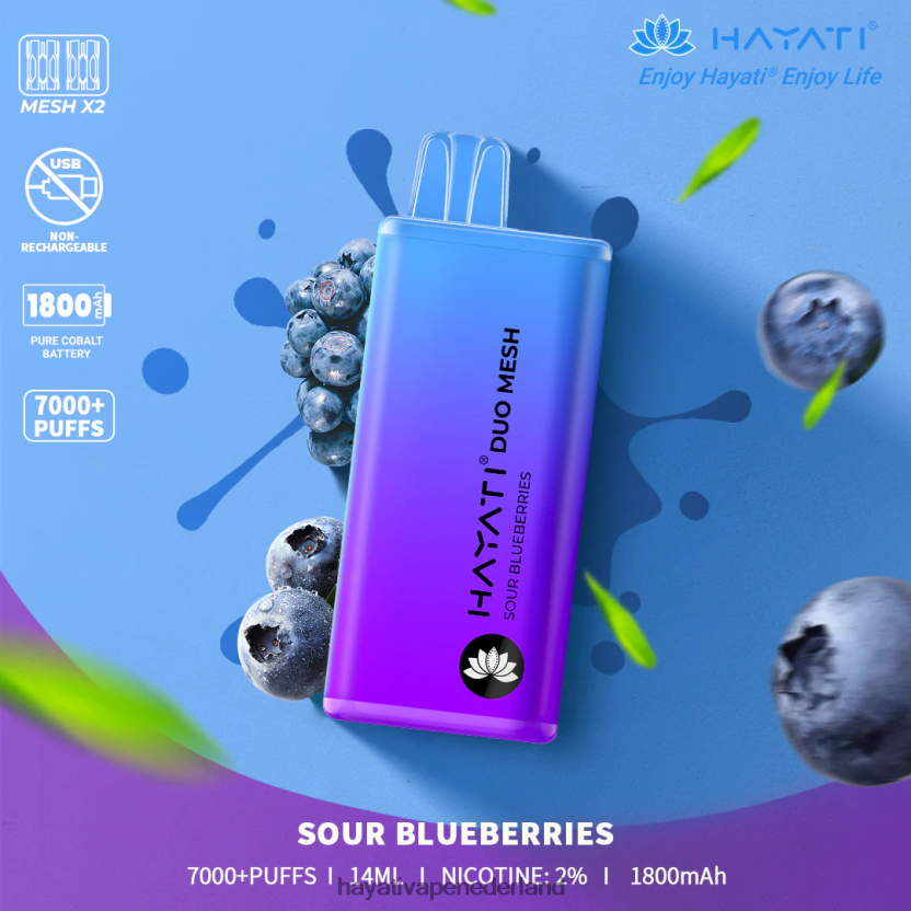 Hayati Duo Mesh wegwerpbaar zure bosbessen XX66X189 Hayati Vape Shop