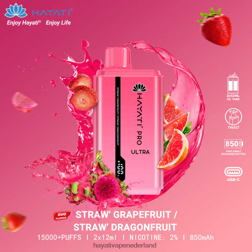 Hayati Pro Ultra wegwerpbare 15.000 trekjes aardbei-grapefruit/aardbei-drakenfruit XX66X226 Hayati Flavours
