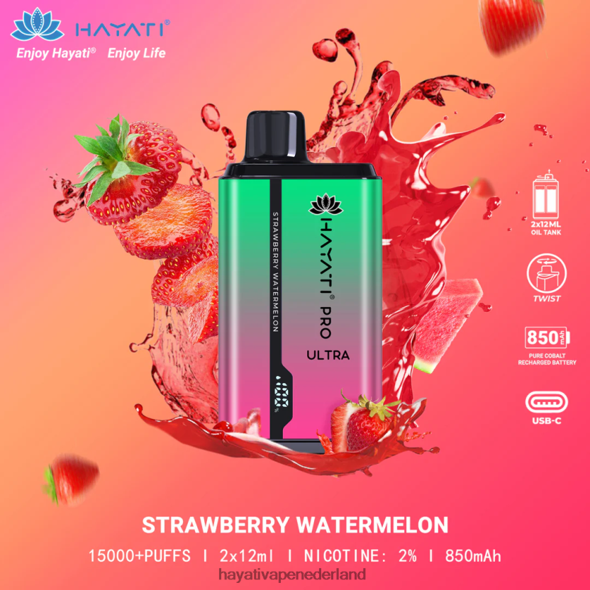 Hayati Pro Ultra wegwerpbare 15.000 trekjes aardbei watermeloen XX66X211 Hayati Nederland