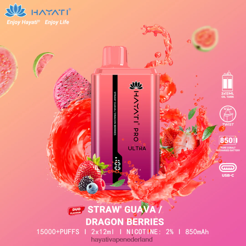 Hayati Pro Ultra wegwerpbare 15.000 trekjes aardbeiguave/drakenbessen XX66X224 Hayati Vape Review