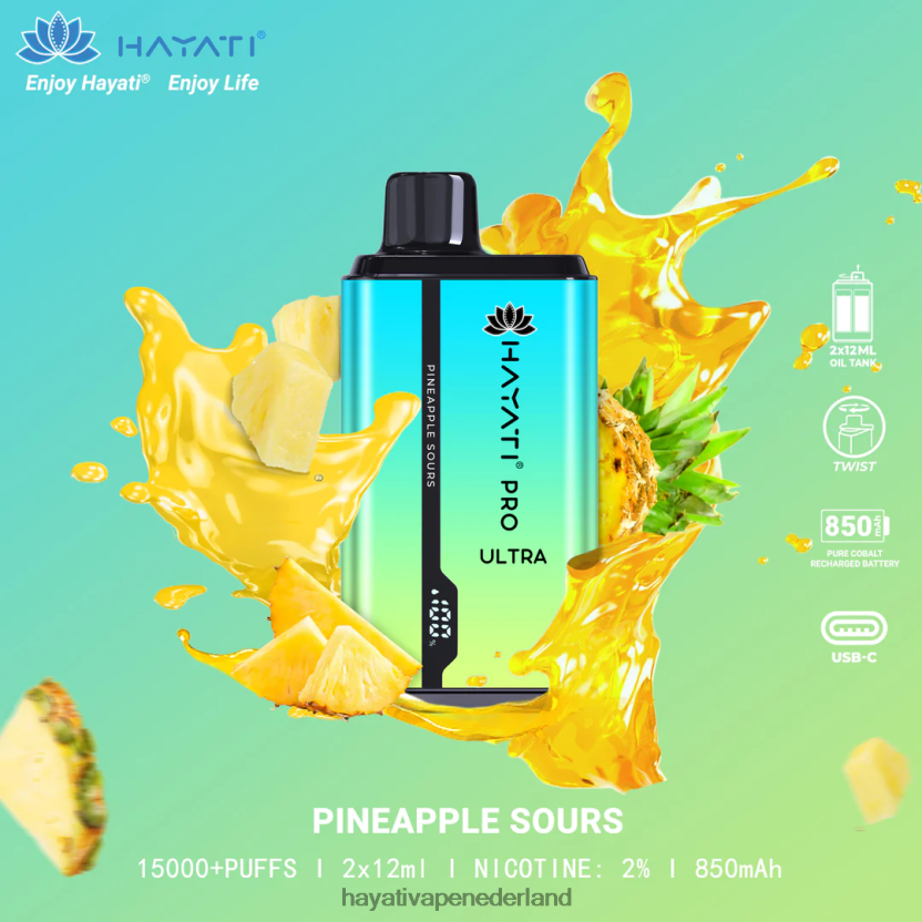 Hayati Pro Ultra wegwerpbare 15.000 trekjes ananas zuur XX66X223 Hayati Vape Nederland