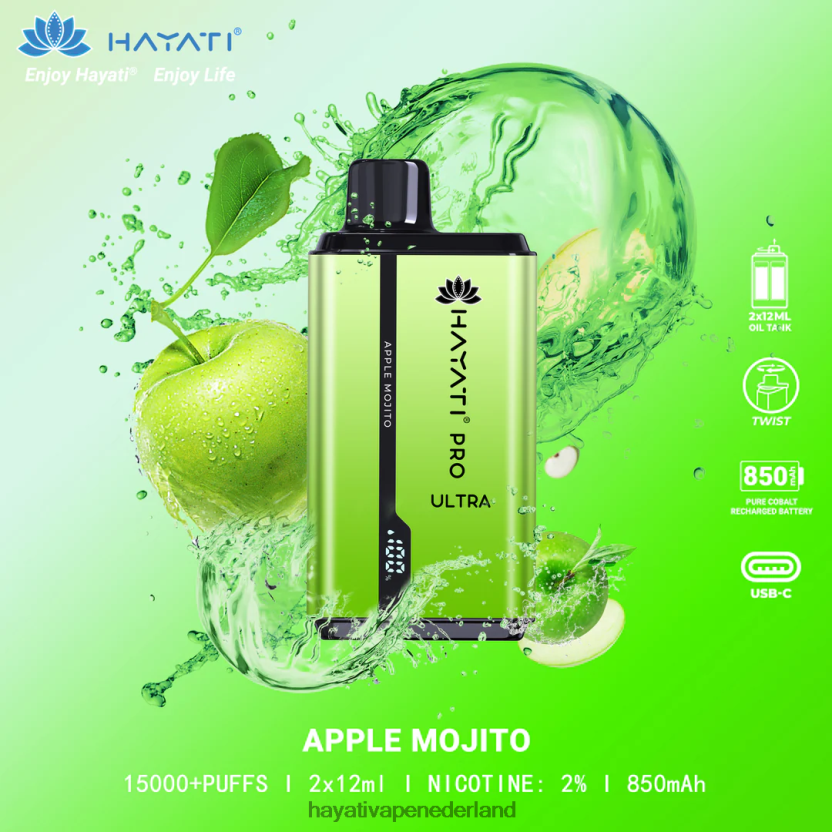 Hayati Pro Ultra wegwerpbare 15.000 trekjes appelmojito XX66X200 Hayati Vape Near Me