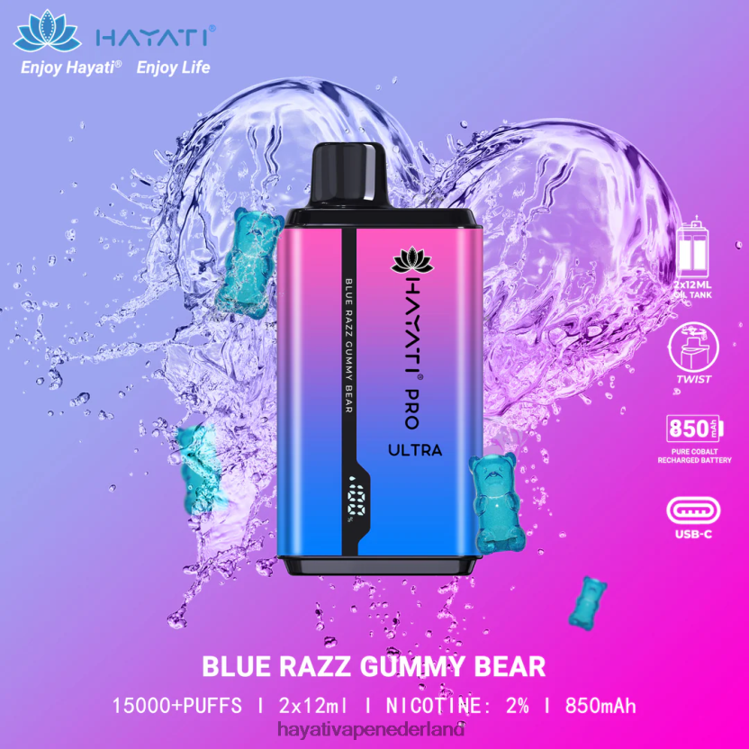 Hayati Pro Ultra wegwerpbare 15.000 trekjes blauwe razz gummibeer XX66X194 Hayati Vape Review