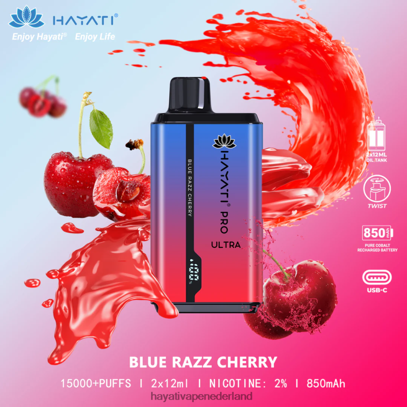 Hayati Pro Ultra wegwerpbare 15.000 trekjes blauwe razz-kers XX66X193 Hayati Vape Nederland