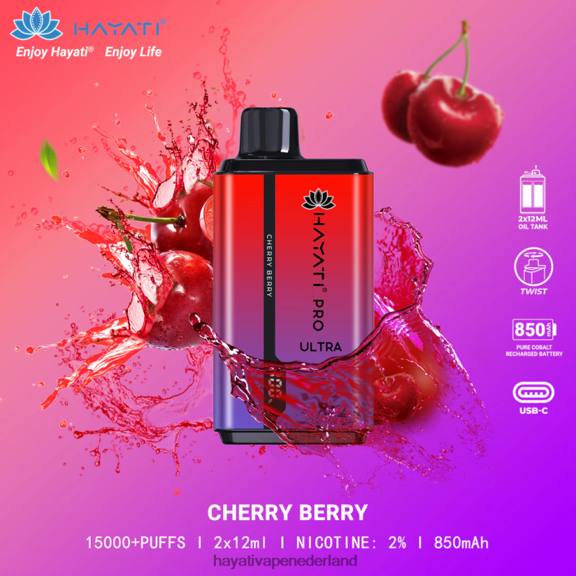 Hayati Pro Ultra wegwerpbare 15.000 trekjes kersbes XX66X199 Hayati Vape Shop
