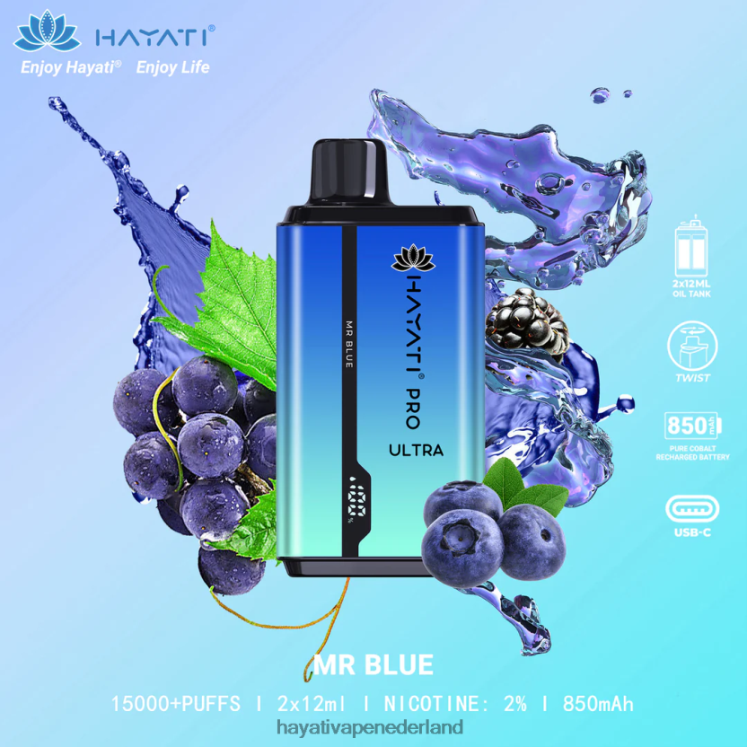 Hayati Pro Ultra wegwerpbare 15.000 trekjes meneer blauw XX66X207 Hayati Flavour List